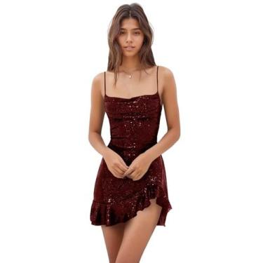 Imagem de Vestido de boas-vindas EEMEII Sequin Mermaid Ruffles Burgundy 28W