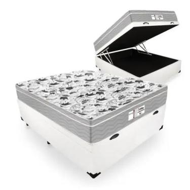 Imagem de Cama Baú Branco Casal Com Colchão de Molas Ensacadas Probel Evolution