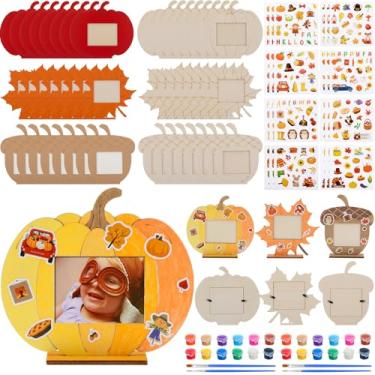 Imagem de DoubleFill 24 conjuntos de artesanato de outono para meninos, meninas, Dia de Ação de Graças, faça você mesmo, kits de artesanato, outono, abóbora, folha de bordo, pinha, adesivos de outono