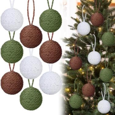 Imagem de Simgoing 9 peças de enfeites de bola de Natal de 5,8 cm com corda, bolas de fazenda para pendurar boho, ornamentos rústicos neutros para árvore de Natal, guirlanda de Natal, decoração de casa de