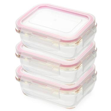 Imagem de Kit potes herméticos de vidro marmita p tampa trava 3 peças