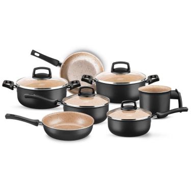 Imagem de Conjunto de Panelas 7 Peças Antiaderente Preto/Bege