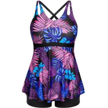 Imagem de Maiô Tankini Hanna Nikole feminino estampado roxo tamanho GG