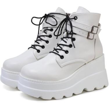 Imagem de Botas de plataforma MACVISE femininas Chunky de salto alto 9 cm branca