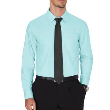 Imagem de Camisa social masculina J.VER, sem rugas, manga comprida, azul menta