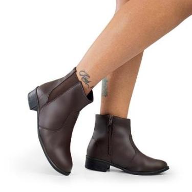 Imagem de Bota Feminina Casual Lisa Confortável Dia A Dia Salto Baixo Cano Curto Zíper Moda-Feminino