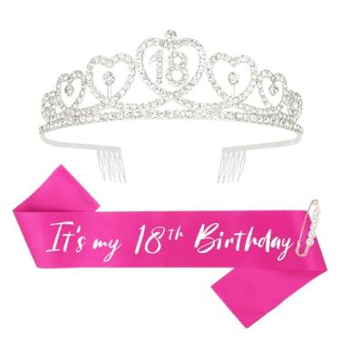 Imagem de Aushamtai Faixa e coroa de aniversário de 18 anos de prata para decoração de festa de aniversário de meninas