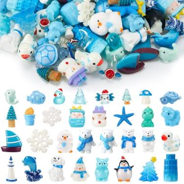 Imagem de Chunful Conjunto de 96 peças de mini figuras natalinas de inverno, enfeites de resina, mini pato, floco de neve, pinguim, acessórios de casa de bonecas, jardim de fadas, para Natal, faça você mesmo