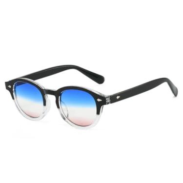 Imagem de Óculos de sol masculino retrô oval com rebites, proteção UV400, tendência punk, transparente, degradê, feminino (preto, azul, rosa)