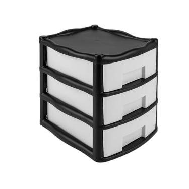 Imagem de Gaveteiro Organizador de Mesa com 3 Gavetas Plástico Resistente para Escritório Casa Ateliê Cozinha e Banheiro (PRETO COM BRANCO)