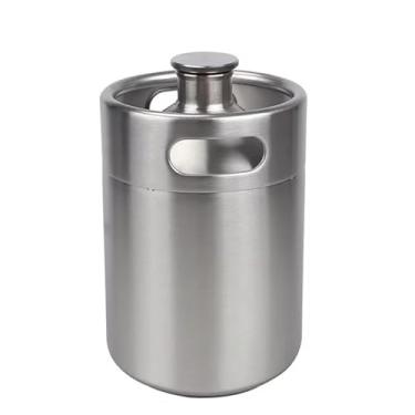 Imagem de Mini barril de cerveja prateado/preto, growler de cerveja de parede única, barril de cerveja artesanal de aço inoxidável 304, 2L/3,6L/5L(Silver,5L)