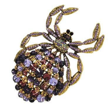 Imagem de Gyn&Joy Broche com pingente de inseto de aranha de barriga grande e cristal tcheco roxo violeta ametista roxa, Metal, Strass