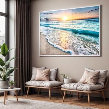 Imagem de Quadro com Moldura e Acrilico Cristal Vidro Sala Quarto Ondas Praia Ma
