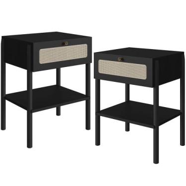 Imagem de Kit 02 Mesas de Cabeceira 01 Gaveta com Telinha Pés Madeira Moss A03 N