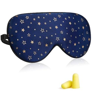 Imagem de Máscara de dormir 100% seda Jersey Slumber para uma noite inteira de sono | Máscara para os olhos confortável e super macia com alça ajustável | Funciona com cada posição de soneca | Melhor auxílio para dormir/venda cega, bloqueia a luz, Blue With Stars