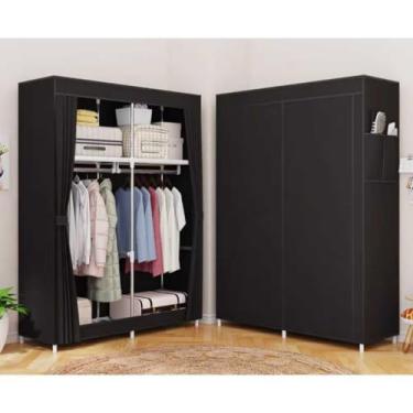 Imagem de Guarda-Roupa Casal de Tecido com Prateleiras e Cabideiro | Estrutura Metálica, Fechamento com Zíper, Montagem Fácil (S10-PRETO)