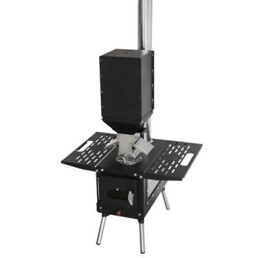 Imagem de Fogão de barraca de acampamento ao ar livre com chaminé fogão a pellets com queimador de partículas, fogão de cozinha portátil ao ar livre preto