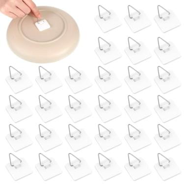 Imagem de LIQWEI 30 ganchos adesivos invisíveis para placas, ganchos para pendurar fotos de placa de espuma sem pregos, ganchos de plástico pegajosos para fotos de parede de casa, armário de banheiro (quadrado)