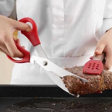 Imagem de Tesoura de cozinha, tesoura de churrasco coreana de 2,5 mm, tesoura de cozinha para cortar carne, frango, legumes, aço inoxidável, multiuso, antiderrapante, serrilhada, afiada para churrasco