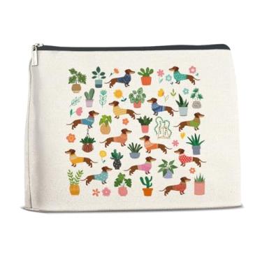 Imagem de Linda bolsa de maquiagem para plantas de dachshund botânico, bolsa cosmética, presentes para amantes de dachshund e plantas