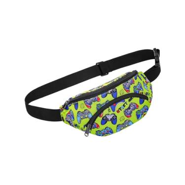 Imagem de Mochila de cintura para homens e mulheres, corrida, viagem, bolsa transversal com alça ajustável e 3 bolsos com zíper, pochete moderna para presentes de festivais, Gamepad verde B2, 9.8 x 4.6 inches