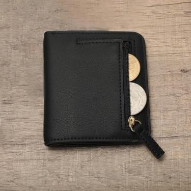 Imagem de Carteira feminina com bloqueio de RFID, pequena, compacta, dobrável, de couro, com bolso para identidade, Preto, 4.2 inches x 3.6 inches x 0.75 inches, Clássico