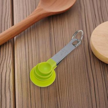 Imagem de Generic 1 conjunto de copos medidores, conjunto de 4 colheres medidoras, pode ser lavado na lava-louças, aço inoxidável, PP, verde, prateado