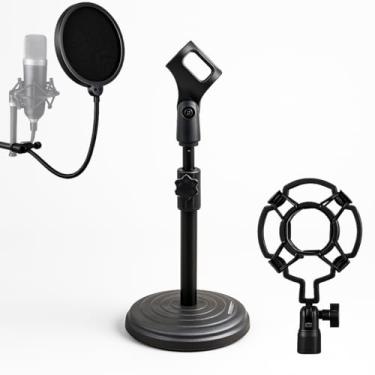 Imagem de Kit Suporte Pedestal de Mesa para Microfone com Aranha Shock Mount Pop Filter Suporte de Mesa Articulado para Podcast, Streaming, Rádio Base Estofada Almofadada com Fixação Segura