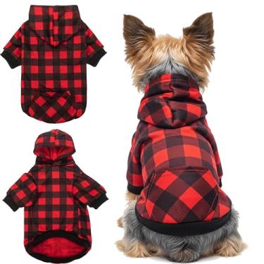 Imagem de PAWNISAW Moletom com capuz para cães, xadrez de Natal quente para cachorro com bolso para clima frio, roupas com capuz para animais de estimação de inverno, para cães pequenos, médios, grandes e GG