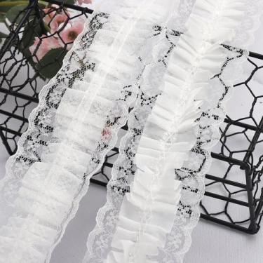 Imagem de HAVII Fita plissada com acabamento de babados de 5 metros, fita branca de tecido de enfeite de camada dupla para costura, artesanato, vestidos, decoração de lingerie