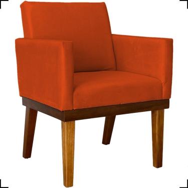 Imagem de Poltrona Decorativa Para Sala Recepção Consultório Escritório Base Em Madeira Divine Suede