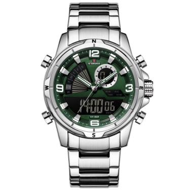 Imagem de Relógio De Pulso Eletrônico Quartzo Design Luminoso à Prova D´agua Esportivo Verde Prata