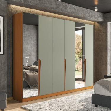 Imagem de Guarda Roupa Roupeiro 6 Portas 4 Gavetas com Espelho Porto Freijó Verde Politorno Móveis