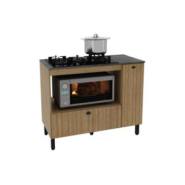 Imagem de Balcão De Cozinha P- Cooktop C- Tampo Bl3316 C- 2 Portas E 1 Nicho 100cm Amêndoa-marmore Lunar - Tecno Mobili