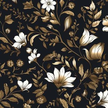 Imagem de BOKEBEVE Papel de parede de folha dourada descasque e cole papel de contato floral vintage retrô papel de parede de fundo preto para quarto armário destaque parede autoadesivo removível amigável para