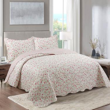 Imagem de Kit Cobre Leito Colcha Casal Boutik Dupla Face - Leslie