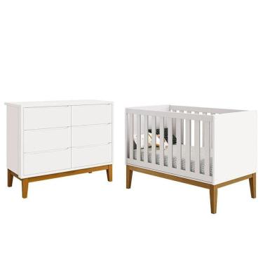 Imagem de Berço Americano Com Cômoda 6 Gavetas New Classic Branco Com Pés Madeiras - Reller