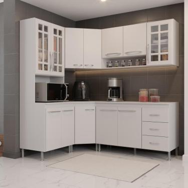 Imagem de Cozinha Modulada Completa Fidelitá Viena 5 Peças 340cm 12 Portas 3 Gavetas Com Tampo Branco