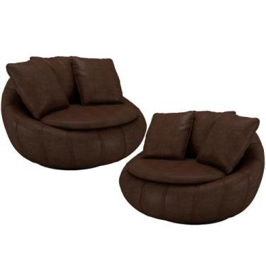 Imagem de Kit 02 Poltronas Decorativa Giratória Kira M03 material sintético Marr