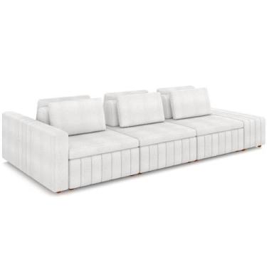 Imagem de Sofá Ilha Com Puff Living 365cm Amber M03 Bouclê Branco - LYAM DECOR
