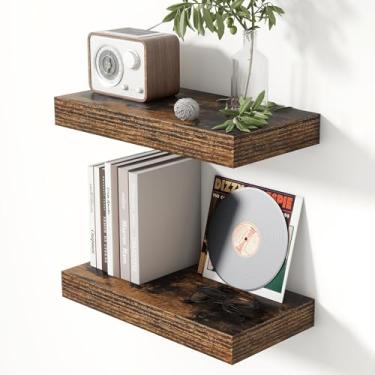 Imagem de Heimlove Prateleiras flutuantes de 40,6 cm para parede, rústica, marrom, conjunto com 2, prateleira flutuante de madeira rústica de 20 cm com suportes invisíveis para quarto, cozinha, sala de estar