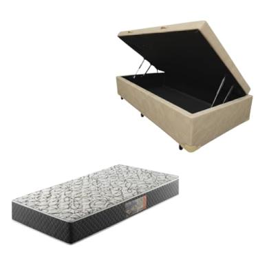 Imagem de Cama Box Baú Blindada com Colchão de Espuma D33 17cm (CORINO BEGE, Solteiro)