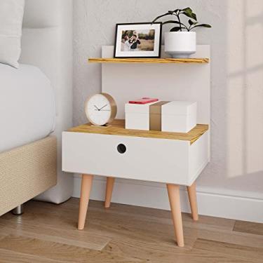 Imagem de Mesa de Cabeceira com 1 Gaveta Retrô Nina (Off White/Nature)