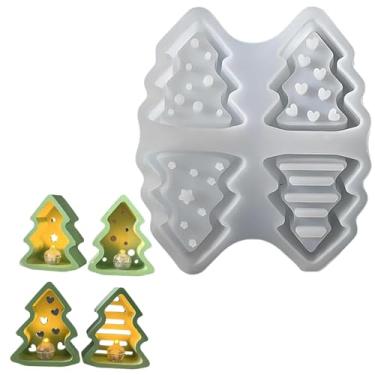 Imagem de HYBEW Moldes de resina de Natal, 4 cavidades de árvore de suporte de velas molde de resina de silicone, molde de fundição epóxi 3DChristmas, suporte de bugiganga de joias votivas Tealight para mesa de