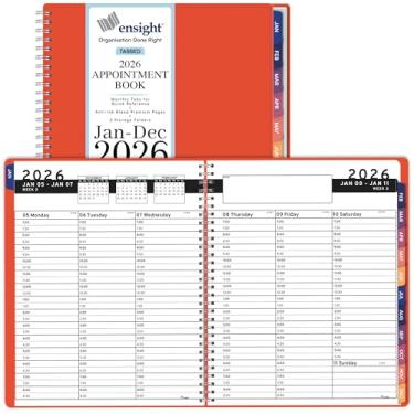 Imagem de Agenda e agenda de compromissos 2026 - Ensight 16,5 x 21,6 cm, agenda e agenda de agendamentos diários com abas grandes e horários de 30 minutos, janeiro de 2026, dezembro de 2026 - pêssego