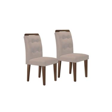 Imagem de Kit 2 Cadeiras Madeira Capuccino Veludo Pérola
