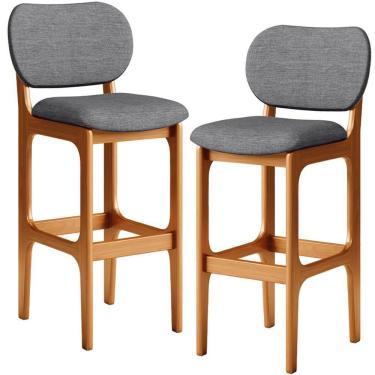 Imagem de Kit 2 Banquetas Alta Betta Imbuia Linho Cinza Escuro
