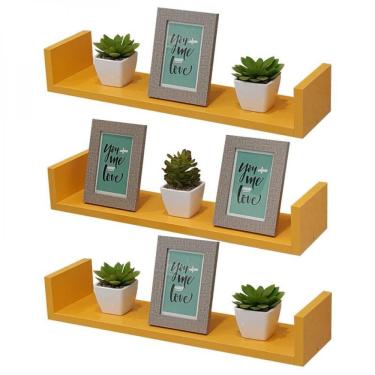 Imagem de Kit 3 Prateleiras U 60 X 25cm Amarela Suporte Invisível