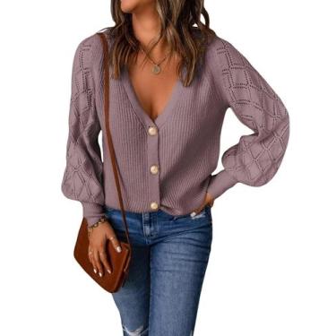 Imagem de Suéter feminino estiloso, moderno, manga comprida, frente aberta, roxo