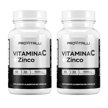 Imagem de Kit 02 Unidades Vitamina C 1000mg + Zinco 29,59mg Por porção | ProVitalli | Dupla Ação Imunológica e Antioxidante | Reforço para Defesas do Corpo | Alta Absorção | 60 Cápsulas - 30 Porções